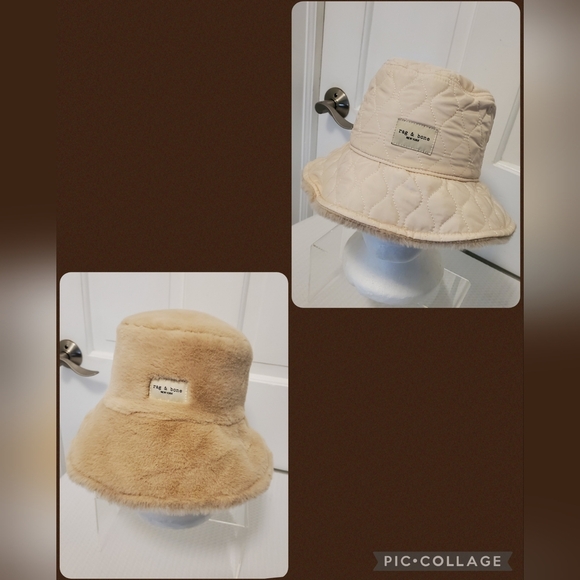 Rag & Bone Reversible Faux Fur/Quilted Bucket Hat Light Beige S/M, Cute - Picture 1 of 7